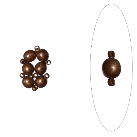 Застежка, 11.5х6мм, магнитная, шарик, базовый материал - латунь, под медь, 5 шт.