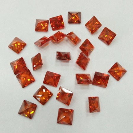 Ювелирный кристалл из фианита, 3х3мм, форма квадрат, красно-оранжевый, 1 шт.