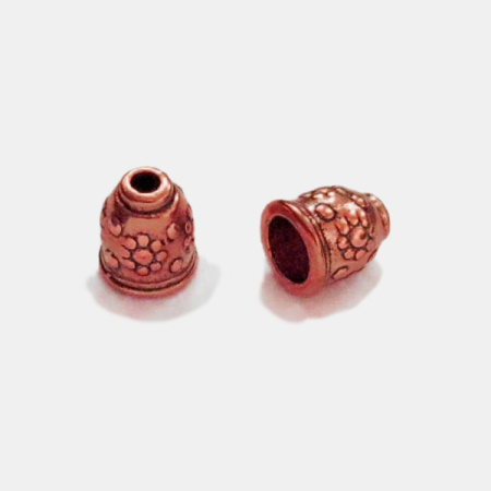 Цилиндр, 11х10мм (внутренний размер 7.5мм), с цветочками, базовый материал - цинковый сплав, медного цвета с чернением, 1 шт.