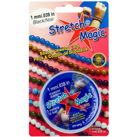 Нить - резинка для браслетов Stretch Magic, 1мм, черная, катушка, 5 метров