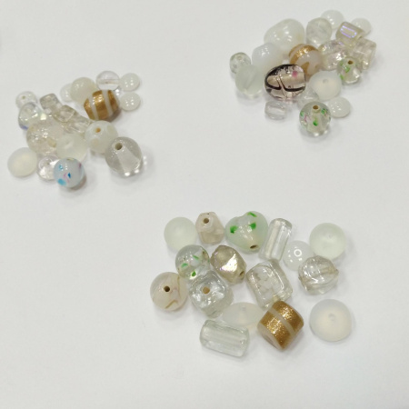 Бусины лэмпворк, 7х4мм - 14х11мм, микс, бело-золотистые, 15 грамм