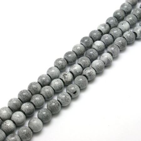 Бусина керамическая, 8мм, круглая, белая с черными крапинками, 10 шт.