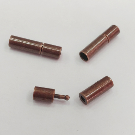 Застежка-концевик, 16х4мм (внутренний размер 3мм), кнопка-цилиндр с силиконовой вставкой, базовый материал - латунь, медного цвета, 5 шт.