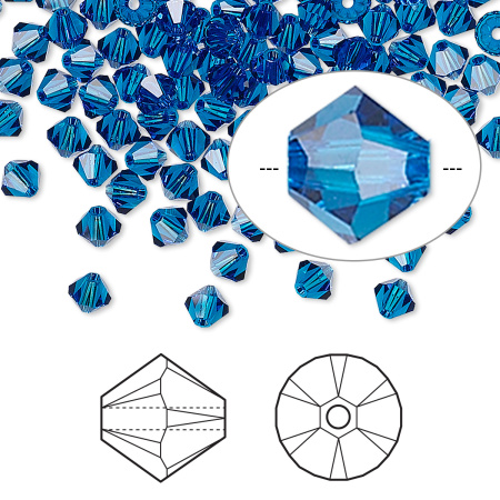 Бусина Swarovski, 4мм, Биконус (#5328), сине-голубой (цвет 243), 10 шт.