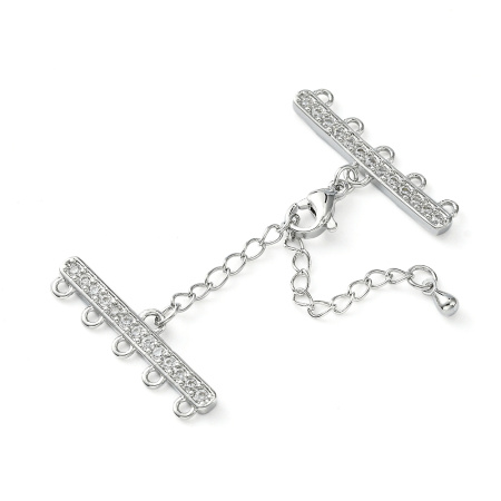 Застежка-карабин 10х6мм с удлиняющей цепочкой и соединителями-переходниками с пятью петельками 28х8мм, Milano, базовый материал - латунь, под родий