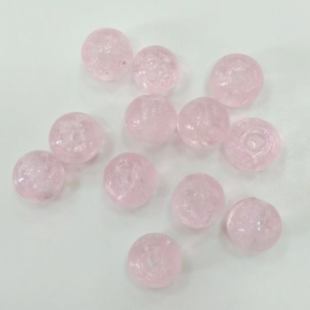 Бусина лэмпворк, 10мм, нежно-розовая с белыми крапинками внутри, светящаяся в темноте, 1 шт.