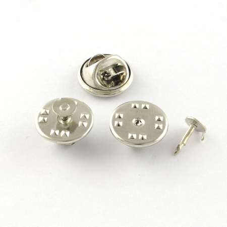 Комплект для значка-броши, основа 8х4.6мм и застежка цанга-бабочка 11.5х6мм, базовый материал - железо, стального цвета, 15 грамм