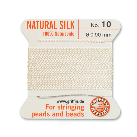 Нить шелковая, Griffin No.10 (0.9мм), молочно-белая, с иглой, моток, 2 метра