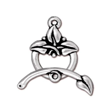 Застежка, 19х15мм, TierraCast, тогл, Три листика, базовый материал - оловянный сплав, посеребренные с чернением, 1 шт.