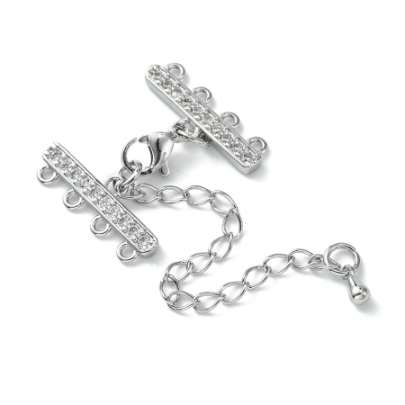 Застежка-карабин 10х6мм с удлиняющей цепочкой и соединителями-переходниками с четырьмя петельками 22х8мм, Milano, базовый материал - латунь, под родий