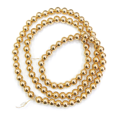 Бусины каменные, гематит, металлизированный (гальванизированный), золотой, качество ААА, 4-5мм, 100 шт., низка