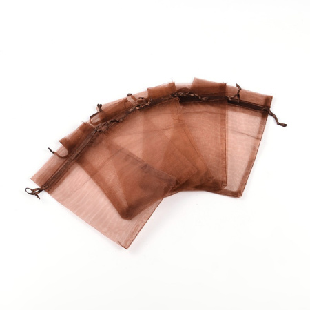 Мешочек из органзы, 12х9см, коричневый с коричневой ленточкой, 10 шт.