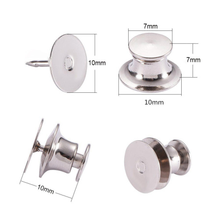 Комплект для значка-броши, основа 10х9мм и застежка цанговый зажим 10х7мм, базовый материал - латунь, стального цвета, 2 шт.