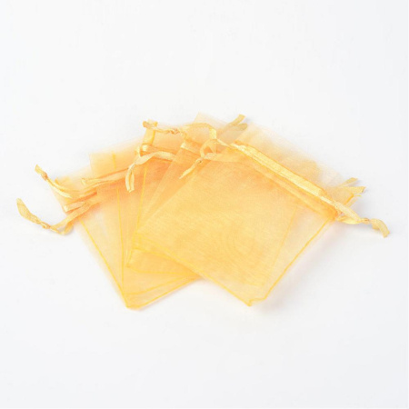 Мешочек из органзы, 9х7см, темно-желтый с бледно-желтой ленточкой, 20 шт.