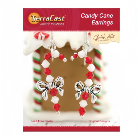 Набор для сборки украшения, 50мм, TierraCast, серьги Candy Cane, посеребренные