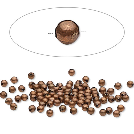 Бусина металлическая, 2.5мм, гладкая, базовый материал - сталь, темная медь, 100 шт.