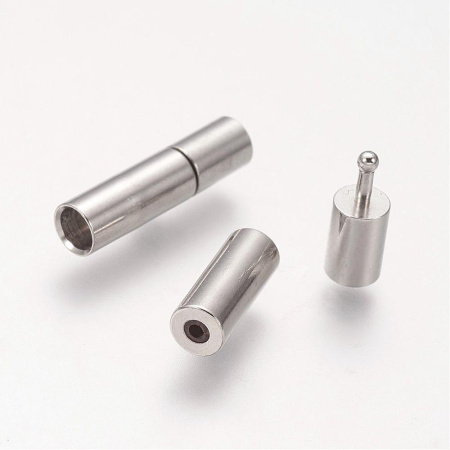 Застежка-концевик, 16х4мм (внутренний размер 3мм), кнопка-цилиндр с силиконовой вставкой, базовый материал - латунь, стального цвета, 5 шт.