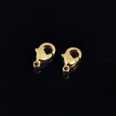 Застежка, 10х6мм, Корея, карабин, базовый материал - латунь, позолоченный, 2 шт.