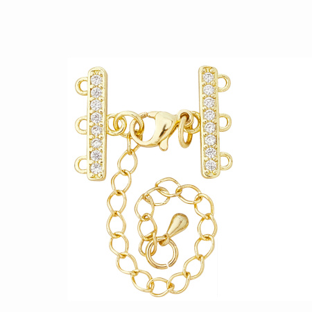 Застежка-карабин 10х6мм с удлиняющей цепочкой и соединителями-переходниками с тремя петельками 18х8мм, Milano, базовый материал - латунь, позолоченные