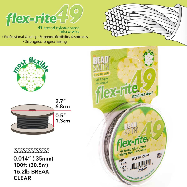 <p>
Профессиональный ювелирный тросик Flex-Rite с нейлоновым покрытием. 49-жильный тросик премиум-класса. Цвет стальной (темно-серебристый). Оттенок может отличаться от фотографии и в разных поставках. На фотографии изображена катушка, с которой мы отрезаем тросик. Тросик в заказ вкладывается без катушки! Цена за отрезок 50 см. При заказе нескольких единиц отрезается цельным куском.
</p>
