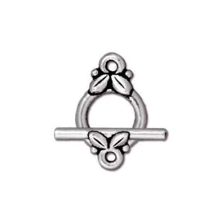 Застежка, 14.5х10мм, TierraCast, тогл, Два листика, базовый материал - оловянный сплав, посеребренные с чернением, 1 шт.