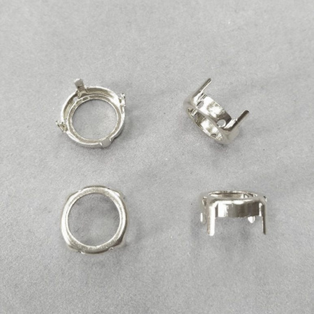 Оправа с цапами, 14мм, пришивная, форма круг, базовый материал - латунь, стального цвета, 1 шт.