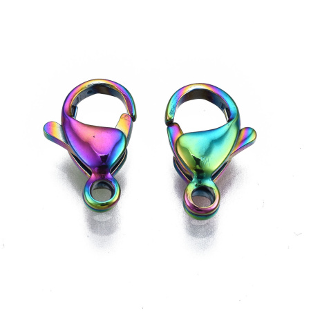 <p>Застежка - карабин из нержавеющей стали с радужным покрытием. Марка стали 304: используется в пищевой и медицинской промышленности. Покрытие делается методом ионного напыления, довольно стойкое. Сквозь покрытие могут проглядывать стальные участки. Оттенок может отличаться от фотографии и в разных поставках. Цена за 5 шт.</p>