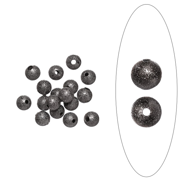 <p>Латунная бусина с покрытием звездная пыль (stardust) цвета стали с чернением (вороненой стали). Оттенок может отличаться от фотографии и в разных поставках. Также такие бусины называют "сахарный шарик" или "бусина с сахарным покрытием". Диаметр отверстия - 1 мм. Цена за упаковку 5 грамм (около 25 бусин, фасуются без проверки на дефекты).</p>