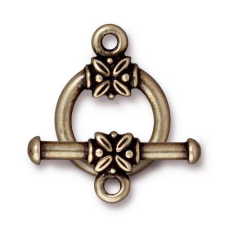 Застежка, 22.5х16.5мм, TierraCast, тогл, с растительным орнаментом, базовый материал - оловянный сплав, бронзовый с чернением, 1 шт.