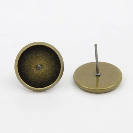 Пусеты, 14мм, с платформой с кантиком, базовый материал - сталь, под бронзу, 5 пар