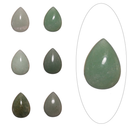 Кабошон каменный, 14х10мм, в форме капли, авантюрин зеленый, 1 шт. УЦЕНКА