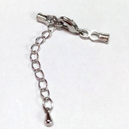 Застежка-карабин 12х7мм с удлиняющей цепочкой и концевиками-пружинками 12х4мм (внутренний размер 1.6мм), базовый материал - латунь, стального цвета, 2 шт.