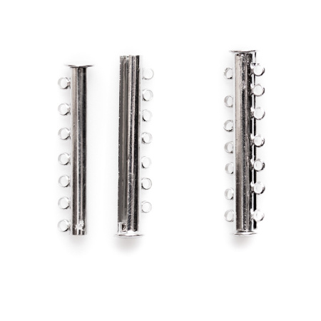 Застежка, 40х10мм, магнитная трубочка-слайдер на семь нитей, базовый материал - латунь, стального цвета, 1 шт., УЦЕНКА