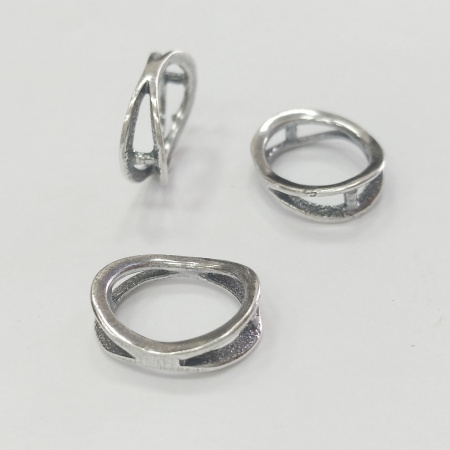 Коннектор, 14х11х4мм, двойной овал, базовый материал - латунь, посеребренный с чернением, 5 шт.