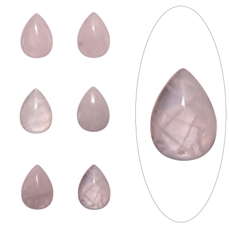 Кабошон каменный, 14х10мм, в форме капли, кварц розовый, 1 шт.