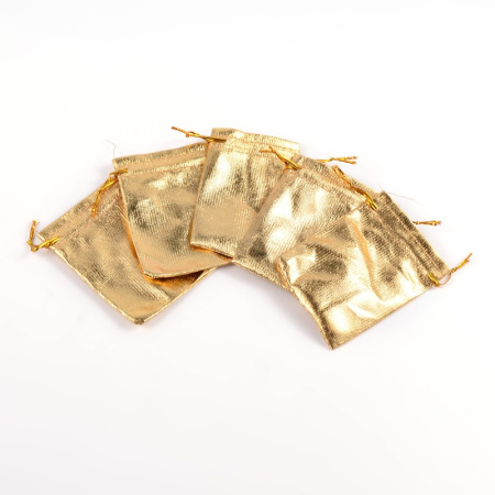 Мешочек из металлизированной ткани, 12х10см, золотой с золотистым шнурком, 5 шт.