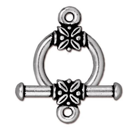 Застежка, 22.5х16.5мм, TierraCast, тогл, с растительным орнаментом, базовый материал - оловянный сплав, посеребренный с чернением, 1 шт.