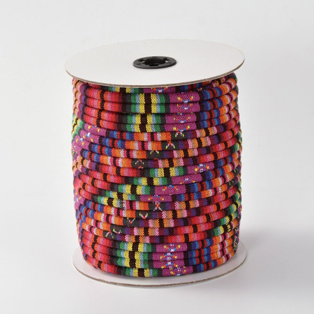 Шнур текстильный с сердечником, сшитый, около 6мм, Этника, многоцветный, полосатый, 1 метр
