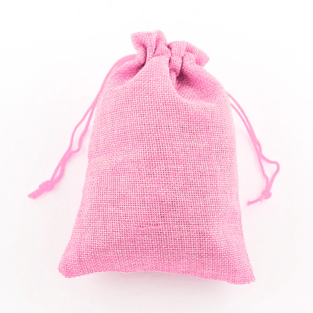 Мешочек из джутовой мешковины с добавлением синтетических волокон, 14х10см, розового цвета, 5 шт.