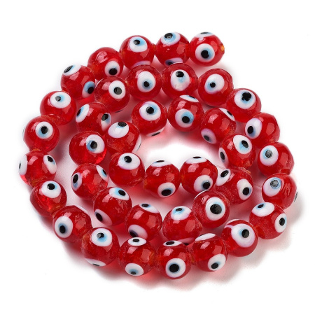 <p>Оттенок может отличаться от фотографии: в некоторых поставках бусины более темные и полупрозрачные. 
Круглая бусина из стекла с глазками, ручная работа. Диаметр отверстия около 1 мм. Цена за 10 шт.</p><p>ВНИМАНИЕ: отверстие может быть сделано не очень аккуратно, бусины могут немного отличаться по форме и размеру.</p>