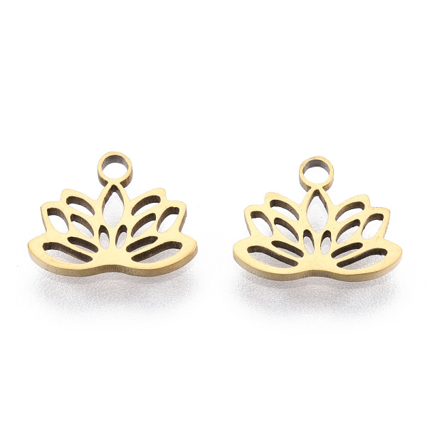 <p>Изящная миниатюрная двусторонняя подвеска - цветочек лотоса. Подвеска резная, можно использовать как коннектор. Подвеска (шарм) сделана из нержавеющей гипоаллергенной стали (марка 304: используется в пищевой и медицинской промышленности), сверху покрытие золотистого цвета. Оттенок может отличаться от фотографии и в разных поставках. Цена за 2 шт.</p>