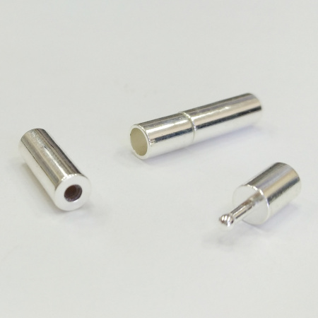 Застежка-концевик, 17х4мм (внутренний размер 3мм), кнопка-цилиндр с силиконовой вставкой, базовый материал - латунь, серебристого цвета, 5 шт.