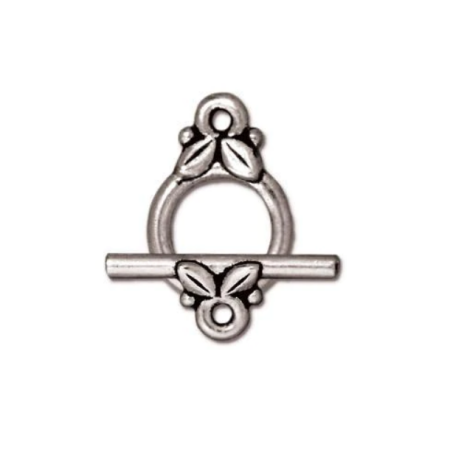 Застежка, 14.5х10мм, TierraCast, тогл, Два листика, базовый материал - оловянный сплав, родий с чернением, 1 шт.