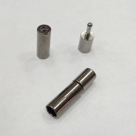 Застежка-концевик, 16х4мм (внутренний размер 3мм), кнопка-цилиндр с силиконовой вставкой, базовый материал - латунь, вороненая сталь, 5 шт.