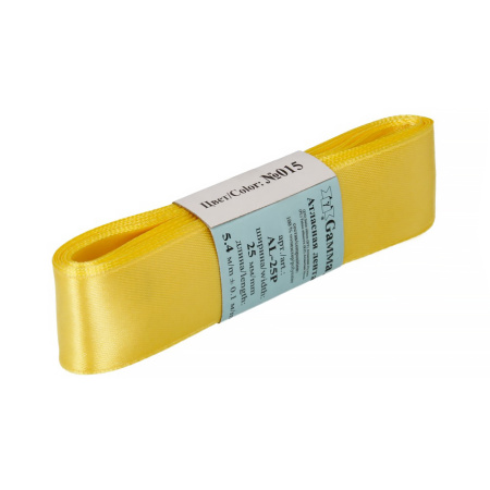 Лента атласная, Gaммa, 25мм, желтая №015, моток, 5 метров