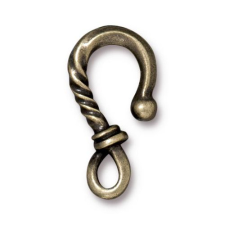 Застежка, 25х12мм, TierraCast, Витой крючок, базовый материал - оловянный сплав, бронзовый, 1 шт.