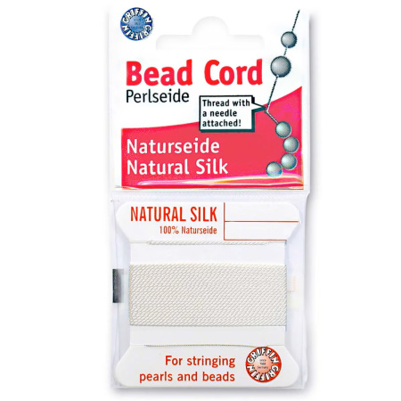 <p>Прочная нить из высококачественного натурального 100% шелка, произведена компанией Griffin (Германия). К нити прикреплена проволочная иголочка. Идеально подходит для использования с жемчугом и натуральными камнями. Толщина около 0,5 мм. Оттенок может отличаться от фотографии и в разных поставках. Цена за моток 2 метра.</p>