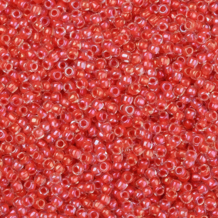 Бисер TOHO круглый, размер 11/0, цвет #185 (Окрашенный изнутри, глянцевый хрусталь/коралл), 10 грамм