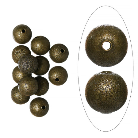 Бусина металлическая, 10мм, соляной шарик, базовый материал - латунь, бронзовый, 20 шт.