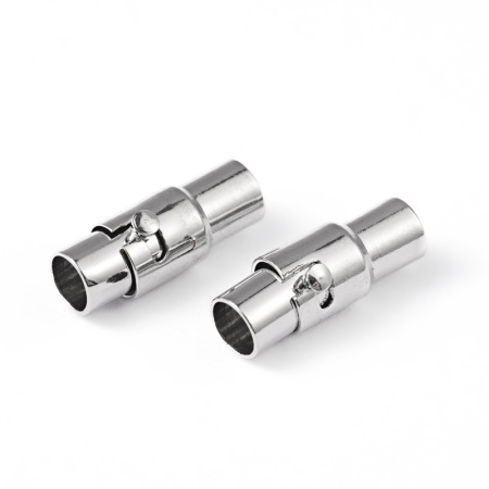 Застежка-концевик, 17.5х7мм (внутренний размер 5мм), магнитная, с фиксатором, цилиндр, базовый материал - нержавеющая сталь, без покрытия, 1 шт.